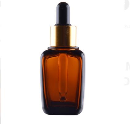 30 ml rjava štirikotna steklenička s pipeto (zlato črne barve)
