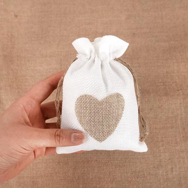Darilne vrečke iz naravnega lanu (platno, juta) z vrvico – komplet 10 kosov