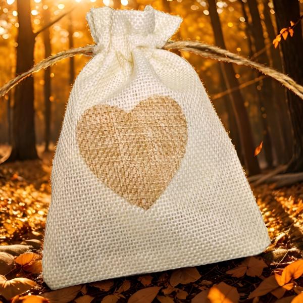 Darilne vrečke iz naravnega lanu (platno, juta) z vrvico – komplet 10 kosov