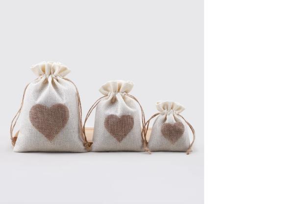 Darilne vrečke iz naravnega lanu (platno, juta) z vrvico – komplet 10 kosov