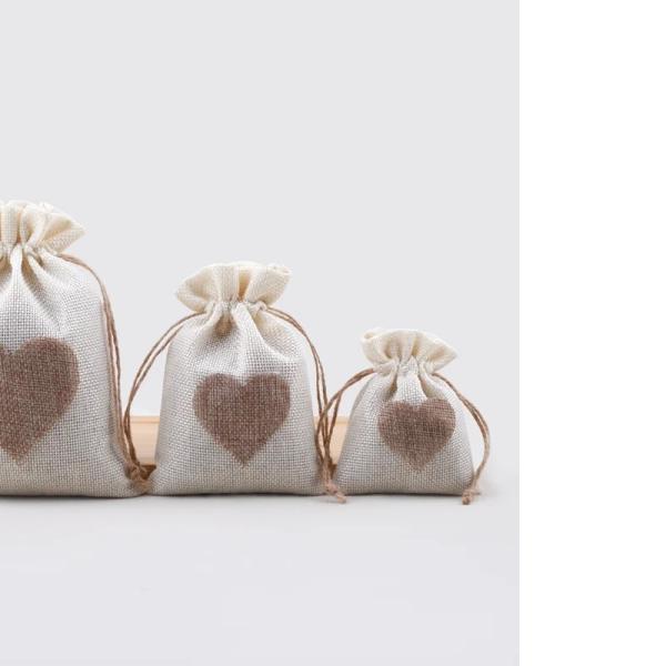 Darilne vrečke iz naravnega lanu (platno, juta) z vrvico – komplet 10 kosov