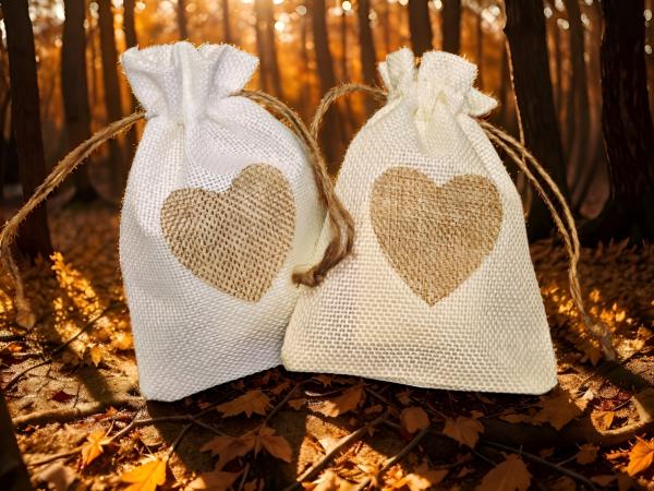 Darilne vrečke iz naravnega lanu (platno, juta) z vrvico – komplet 10 kosov