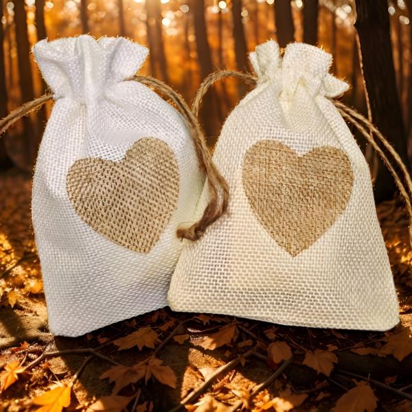 Darilne vrečke iz naravnega lanu (platno, juta) z vrvico – komplet 10 kosov